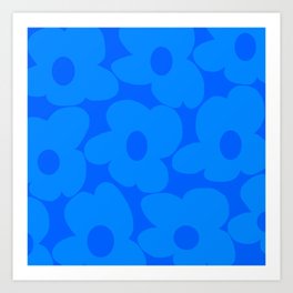 Large Azure Blue Retro Flowers Curvaceous Petals Bright Blue Background #decor #society6 #buyart Art Print