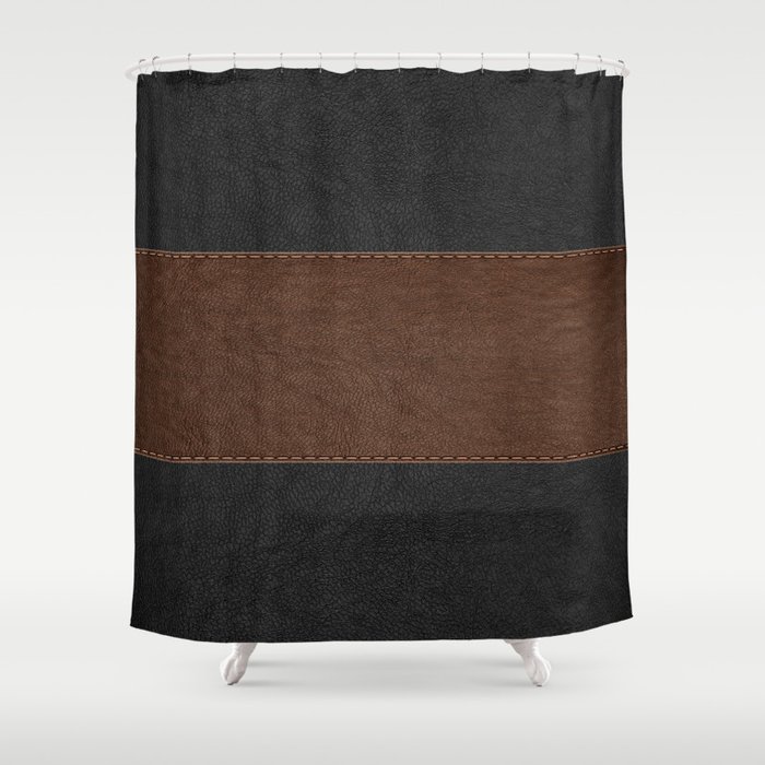 Image of a Brown & Black Stitched Leather Image Shower Curtain