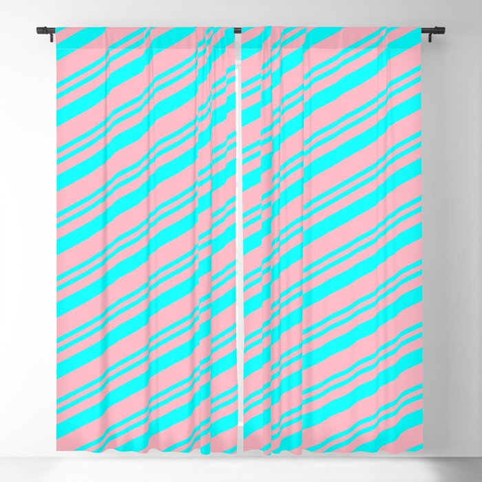 Aqua and Light Pink Colored Stripes/Lines Pattern Blackout Curtain