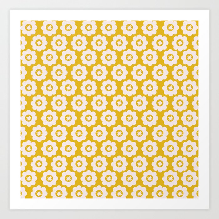 Canary Yellow Retro Floral Art Print