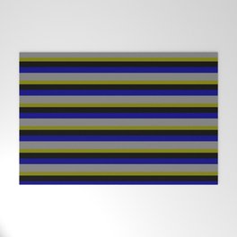 [ Thumbnail: Green, Black, Blue & Gray Colored Lined Pattern Welcome Mat ]