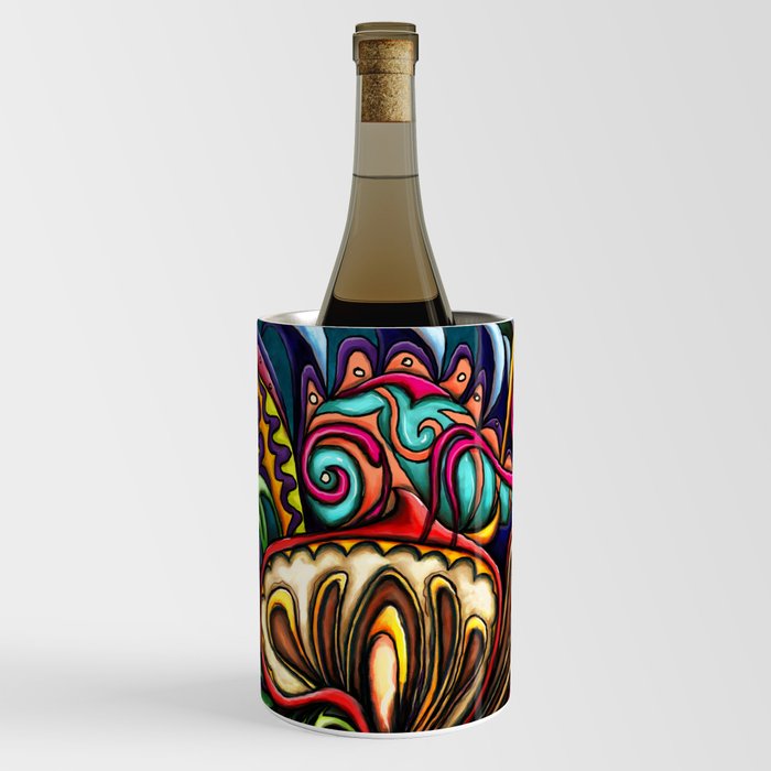 Chameleon on mushroom painting, colorful abstract nature Wine Chiller