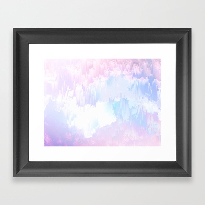 Sky Fall Dream Pastel Glitch - pink and blue Framed Art Print
