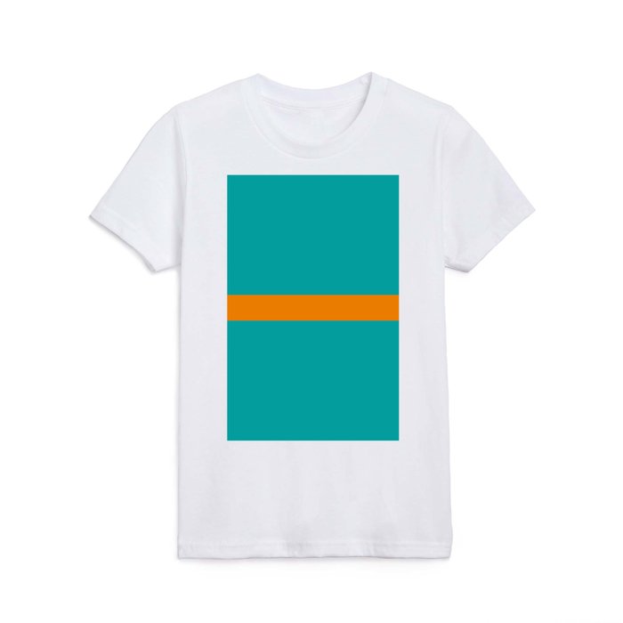Middle Stripe Nearly Solid Minimalist Pattern in Turquoise Teal and Orange Kids T Shirt
