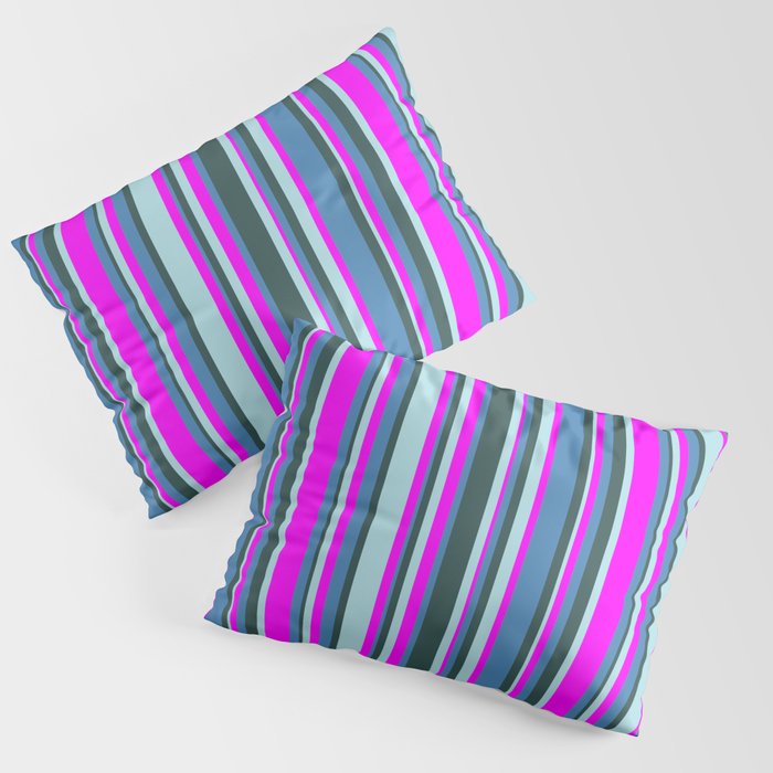Fuchsia, Blue, Dark Slate Gray, and Powder Blue Colored Lines/Stripes Pattern Pillow Sham