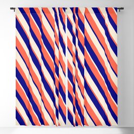 [ Thumbnail: Red, Blue & Beige Colored Striped Pattern Blackout Curtain ]
