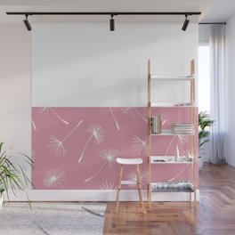 White Dandelion Lace Horizontal Split on Blush Pink Wall Mural