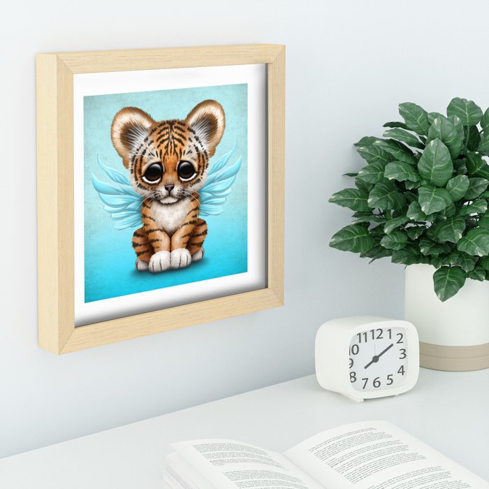 Cute Baby Tiger Cub with Fairy Wings on Blue Art Print