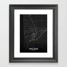 Holland, Michigan, United States - Dark City Map Framed Art Print