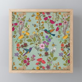 Hummingbirds and Bees {Duck Egg} Framed Mini Art Print