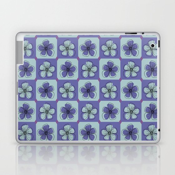 Simple modern floral checkered purple and blue daisy pattern Laptop & iPad Skin