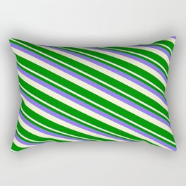 [ Thumbnail: Medium Slate Blue, Light Yellow, and Green Colored Stripes Pattern Rectangular Pillow ]