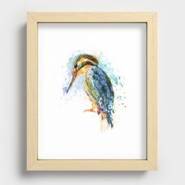 Kingfisher Bird Watercolor Painting Recessed Framed Print