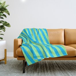 [ Thumbnail: Deep Sky Blue and Green Colored Striped/Lined Pattern Throw Blanket ]