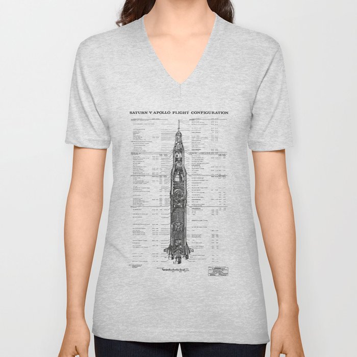 Apollo 11 Saturn V Blueprint in High Resolution (white) V Neck T Shirt