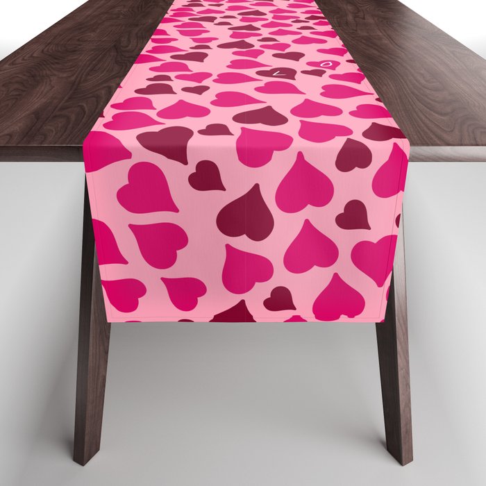 Valentines Hearts and Love with Dark Pink Background Table Runner