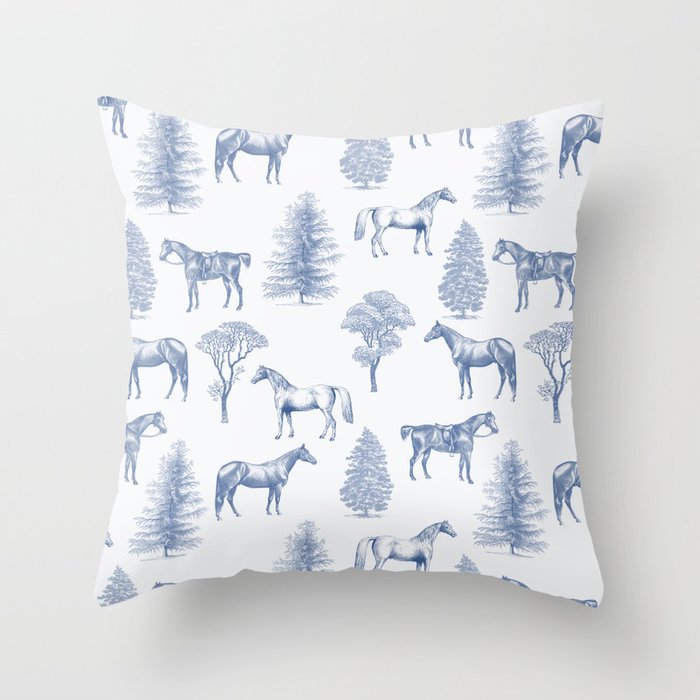 HORSES & TREES Blue pattern  Throw Pillow