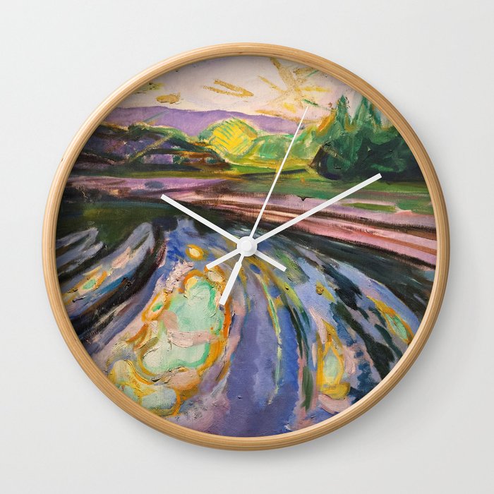 Edvard Munch - Morning Waves Against the Shore of the Coast nautical landscape painting Wall Clock