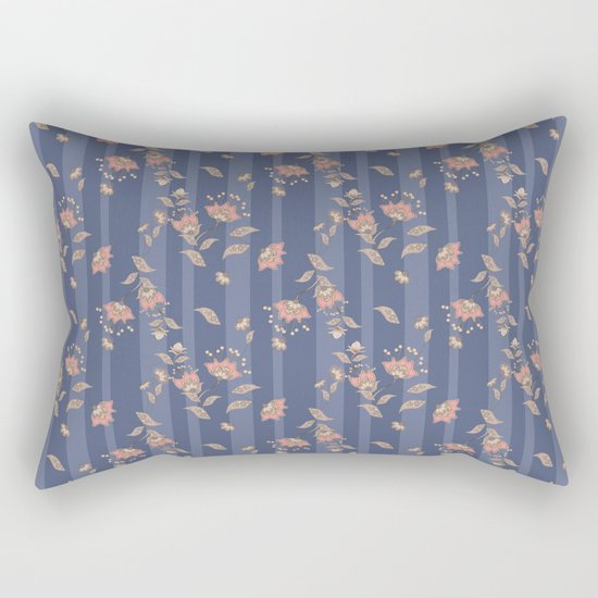 Retro . Floral pattern on a blue striped background . Rectangular Pillow