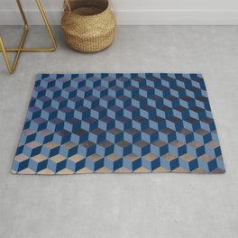 Wintery Blue 3D Cube Texture Pattern Area & Throw Rug