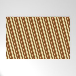 [ Thumbnail: Pale Goldenrod & Brown Colored Striped/Lined Pattern Welcome Mat ]