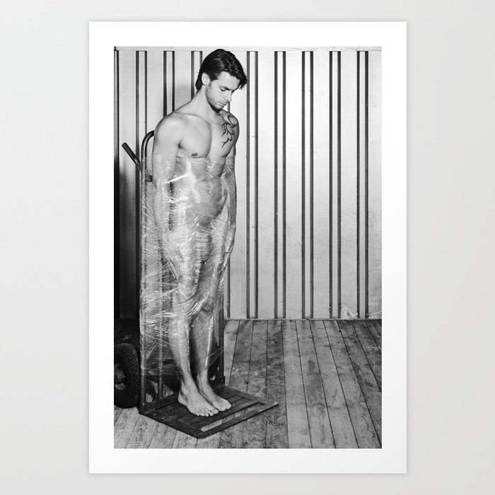 Sexy Naked man wrapped with pallet wrap Art Print