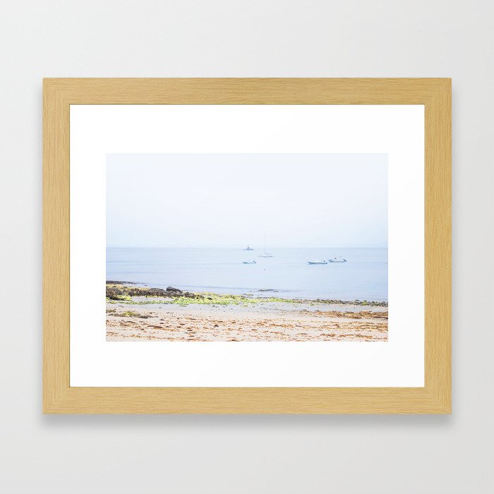 Brittany, France⎪Minimalist landscape pastel neutral tones beach Atlantic ocean sea french nordic Framed Art Print