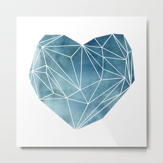Heart Graphic Watercolor Blue Metal Print