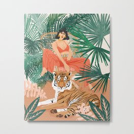 Tiger Leader Metal Print | Leaf, Tropical, Nature, Popart, Palm, Rattan, Tiger, Female, Chair, Wild 