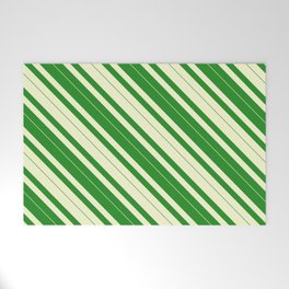 [ Thumbnail: Light Yellow & Forest Green Colored Lined/Striped Pattern Welcome Mat ]