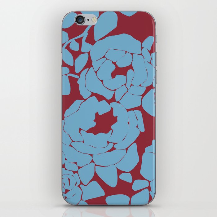 Blue roses on red background naive floral design iPhone Skin