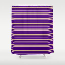[ Thumbnail: Indigo & Tan Colored Pattern of Stripes Shower Curtain ]