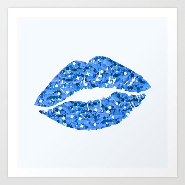 Blue Glitter Lips Print Art Print