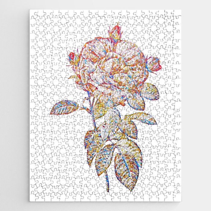 Floral Giant French Rose Mosaic on White Jigsaw Puzzle