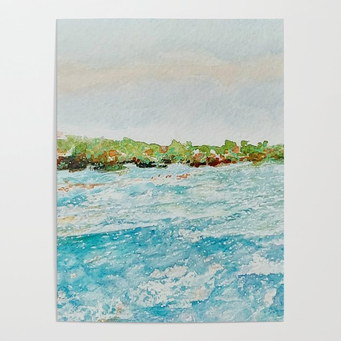 Tidal Currents Teal Green Watercolor Painting Poster
