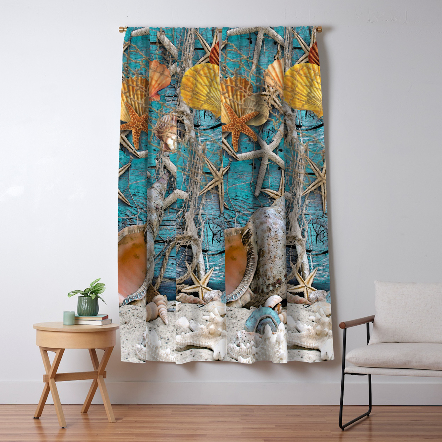 Tropical Shells On Beach House Wall Blackout Curtain By