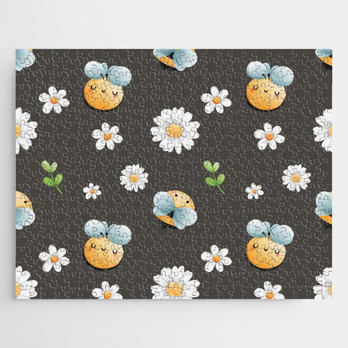 Buzzy Bees In Black Jigsaw Puzzle