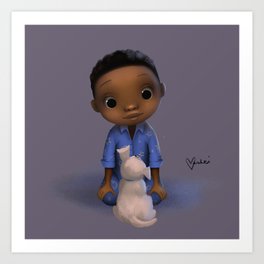 A New Friend Art Print | Painting, Blackboyjoy, Boy, Illustration, Digital, Puppy 