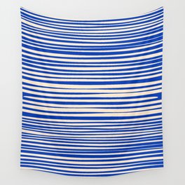 Natural Stripes Modern Minimalist Pattern in Bright Blue and Cream Wall Tapestry