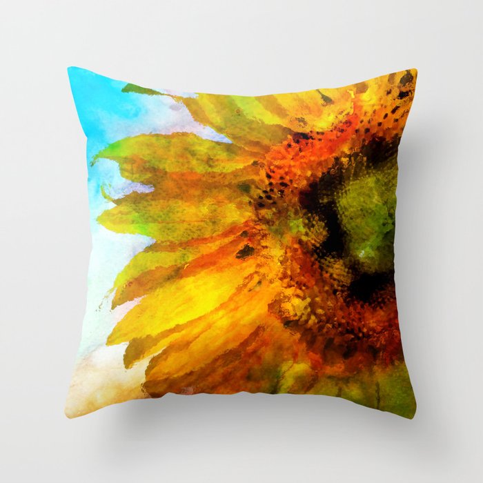 Sunflower on colorful watercolor background - Flowers Throw Pillow