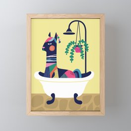 Llama in the tub Framed Mini Art Print