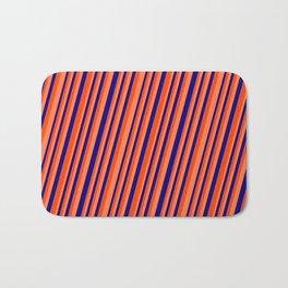 [ Thumbnail: Blue, Red & Coral Colored Lines/Stripes Pattern Bath Mat ]