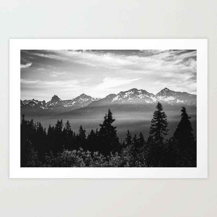 Morning in the Mountains Black and White Kunstdrucke