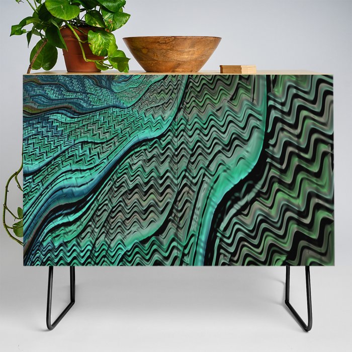 Fractal Design - Teal, Turquoise, Gray Credenza