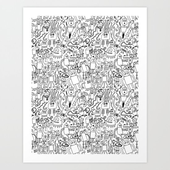 Infinity Robots Black & White Art Print