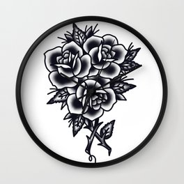 Three Roses in Black and Gray Wall Clock