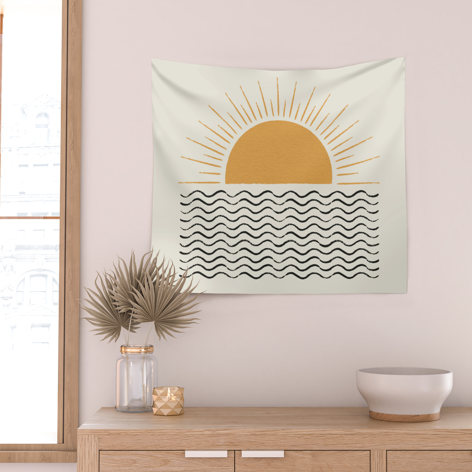 Sunrise Ocean - Mid Century Modern Style Wall Tapestry
