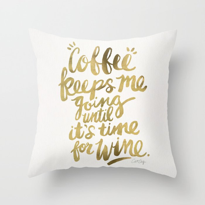 Coffee & Wine – Gold Throw Pillow