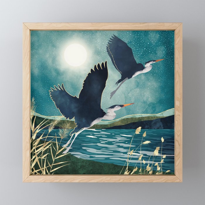 Evening Heron Framed Mini Art Print