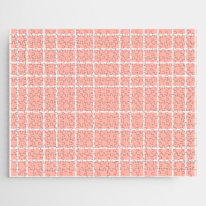 Mid Century Modern Abstract Grid lines pattern - Melon and Isabelline Jigsaw Puzzle